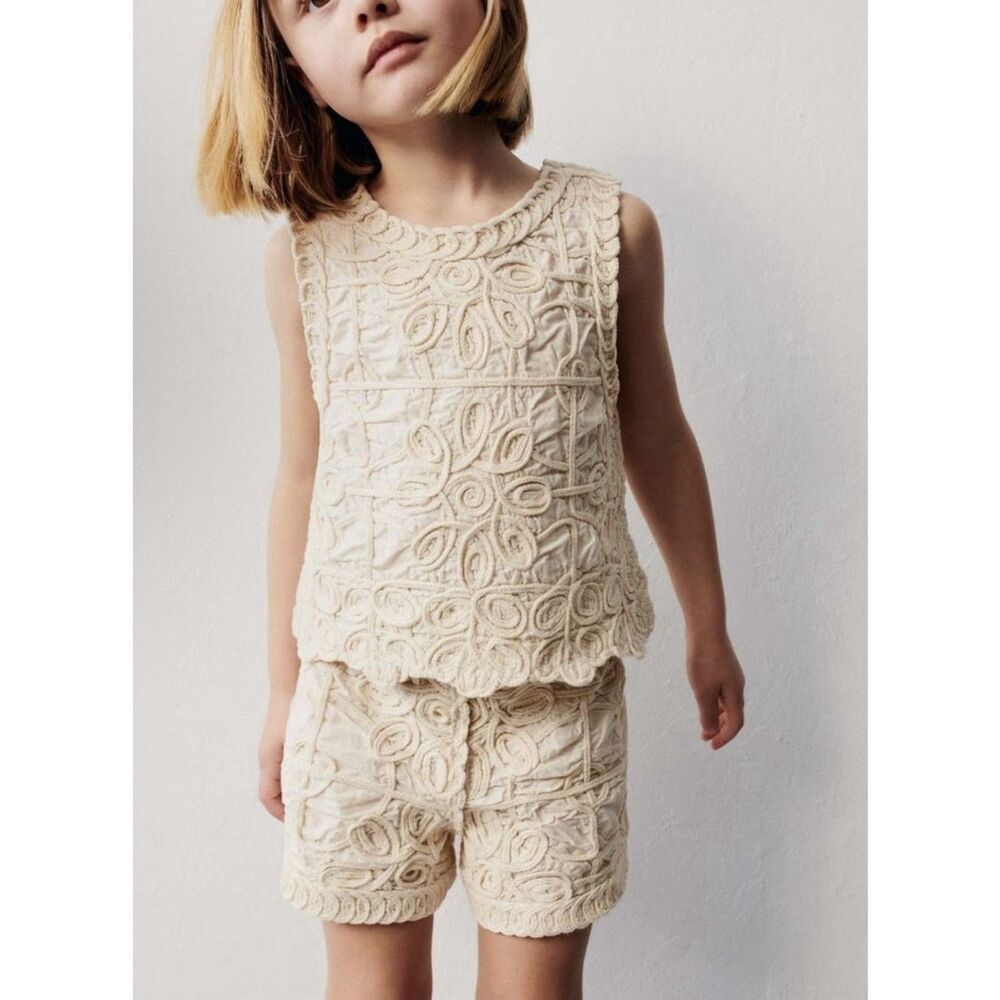 Zara Embroidered Baby Girl 2 Piece Set - Size 1-2  - Cream